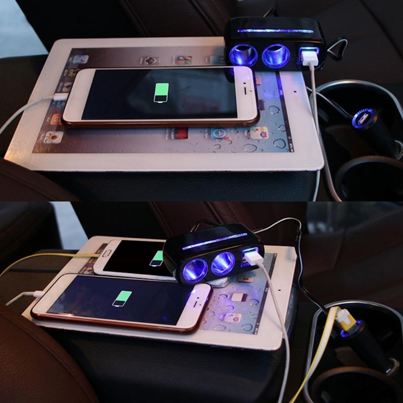 12V/24V Vehicles Lighter Socket Splitter Multiple Device Charging Car Accessory with 2 USB Interfaces Totally 3A Output