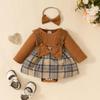 Baby Girls' Long Sleeve Lace Plaid Romper with Bowknot