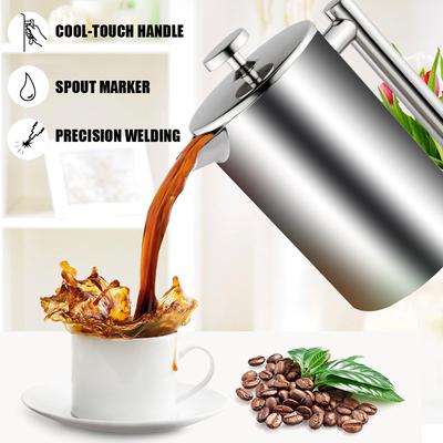 Caffettiera a pressa francese, contenitori per caffè in acciaio inox, teiera, macchina per il tè, grande capacità, macchina per caffè espresso, caffettiera a doppia parete