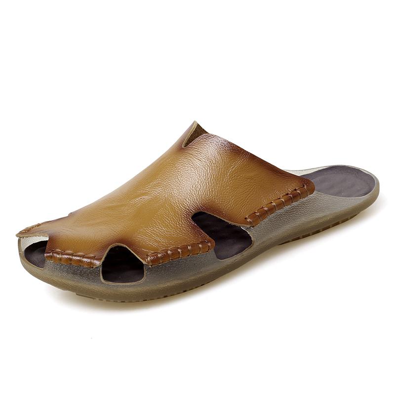 

Fashion Outdoor Comfort Mens Slippers Microfiber Leather Summer Flats Breathable Casual Slip on Shoes Quick Dry Sandals Beach Half Drag 46 жёлтый