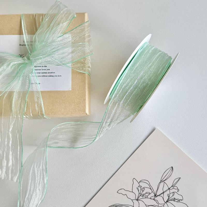 10 yards Rotolo di nastro di organza di colore pieno con bordo ondulato a coda di pesce per bouquet di fiori, regali, confezioni, decorazioni per feste di nozze