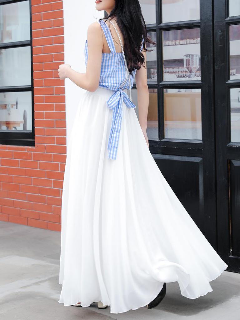 Elegant Spring Chiffon Swing Dress - A-Line Layered Beach Fairy Skirt for Women