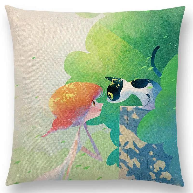 Neuankömmling Bunte Träume Schwarze Katze Niedliche Mädchen Magische Sonne Mond Warm Stern Kissenbezug Autoabdeckungen Sofa Wurfkissenbezug