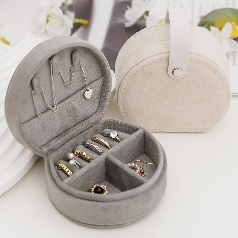 Round Velvet Travel Jewelry Box - Portable Organizer For Rings Earrings Necklaces