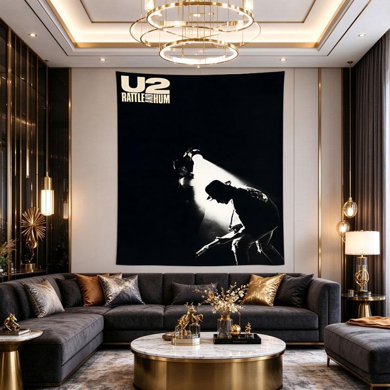 U2 Rattle and Hum B&W Spotlight Silueta Koncertní Filmový Plakát Umění