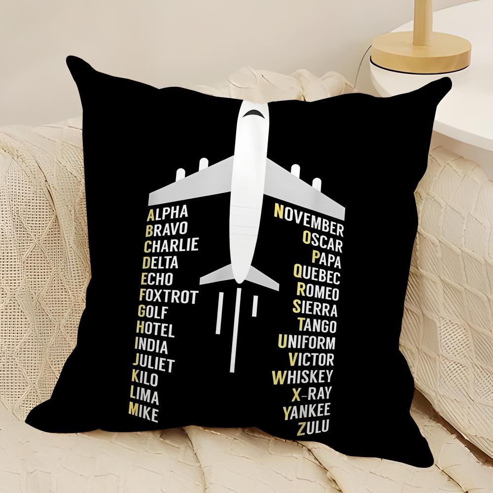 Black Pattern For Airplane Pilots Pillow Case Natural Linen Double-Sided Printing Sofa Home Decor Cushion Cover