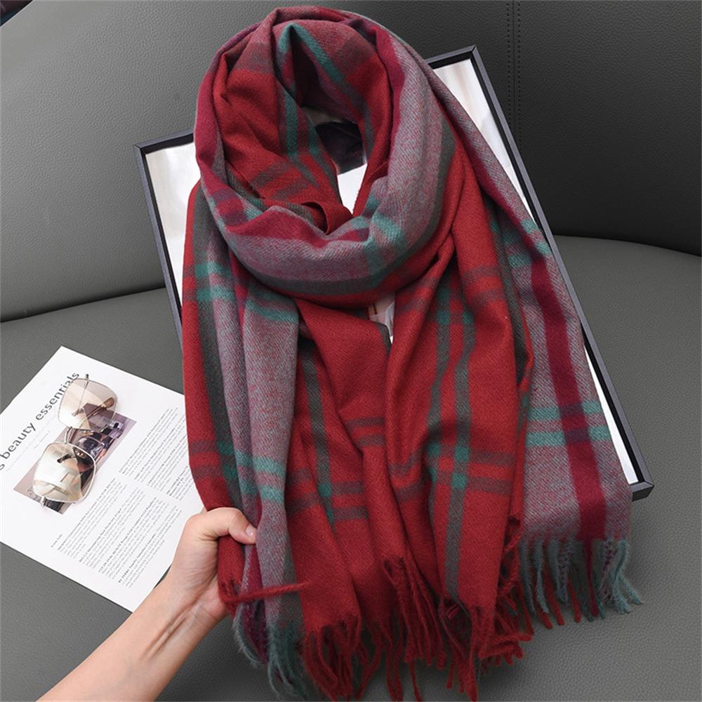 

Cashmere Imitation Scarves Solid Neckerchief Fashion Pashmina for Women Girls вина червоного кольору