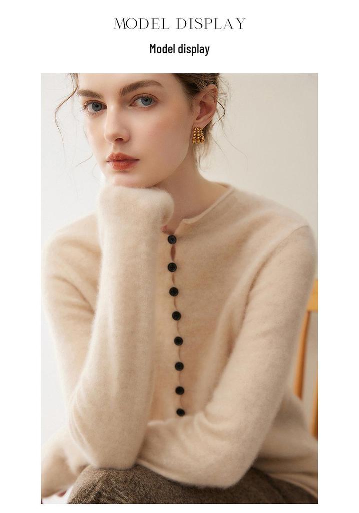 Women's 100% Cashmere Cardigan: Autumn/Winter 2026, Round Neck, Solid Color, Versatile Loose Fit.