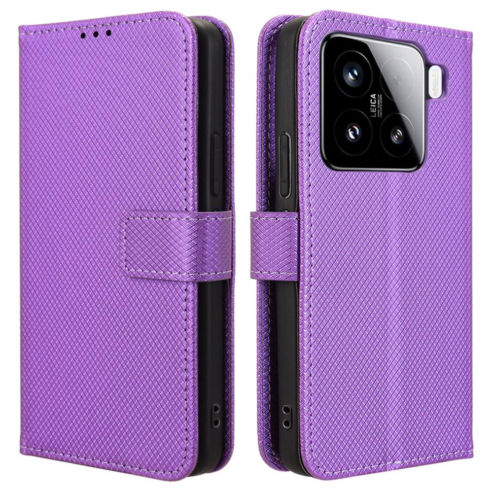 

For Xiaomi 15 Pro Case PU Leather Diamond Texture Wallet Phone Cover Purple