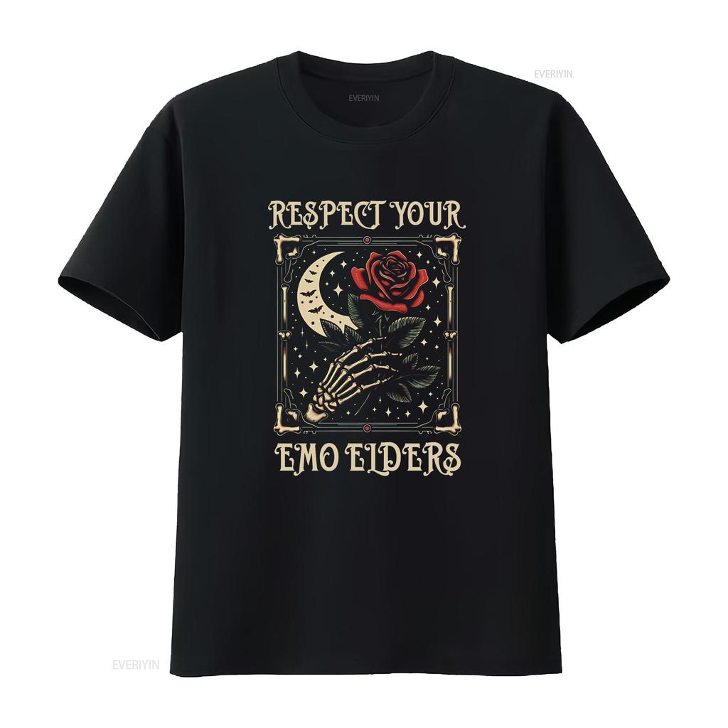 Gothic Emo Music Fan T Shirt Respect Your Elders Unique Tribute to Culture  vintage Washed Soft graphic Stretched Comfortable