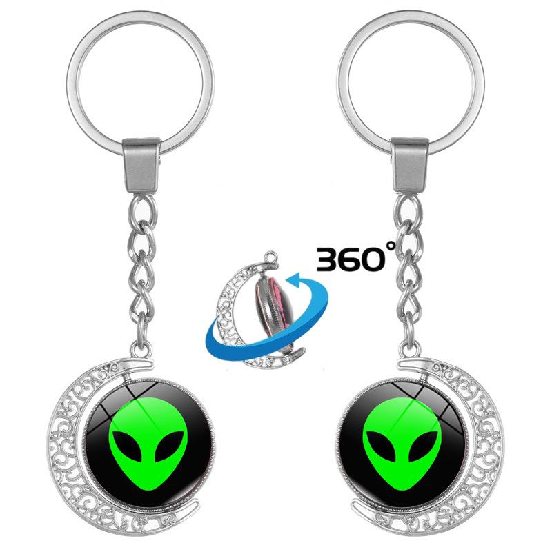 Green Alien Double-Sided Rotating Pendant Keychain - Gift & Souvenir