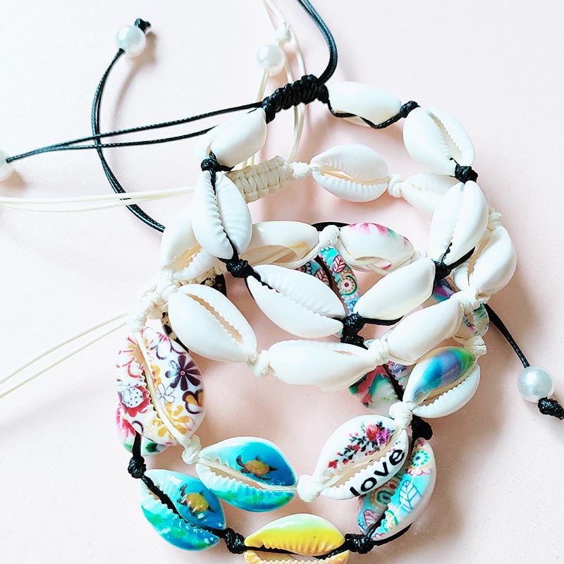 Handmade Bohemian Bracelet with Natural Shell Beads and Waxed Cord