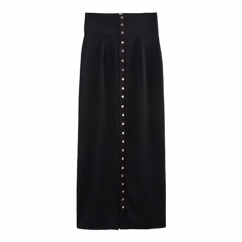 Spring 2025 Women's European & American Cowl Neck Sleeveless Top & Button Midi Skirt Casual Set