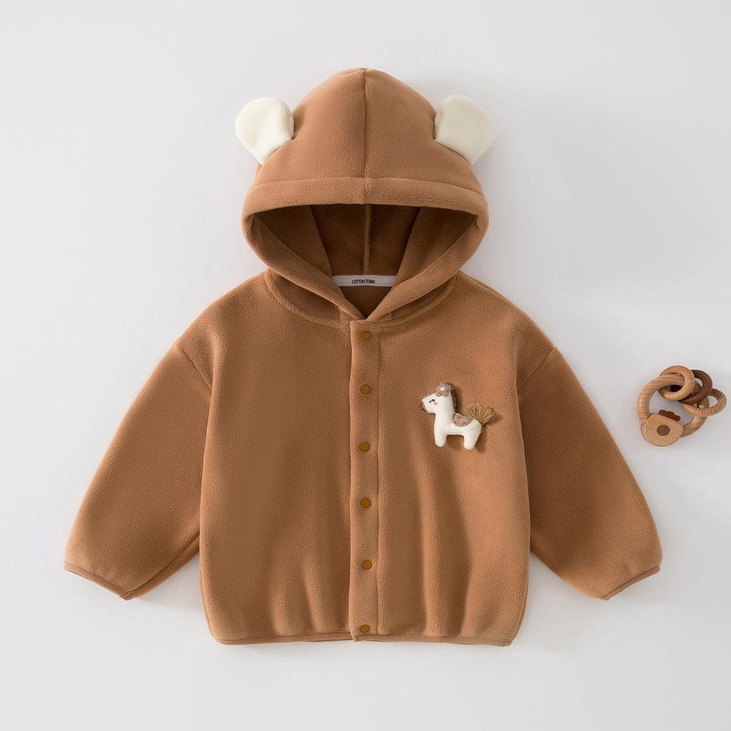 New Kids' Trendy Cartoon Winter Coral Fleece Hooded Warm Top
