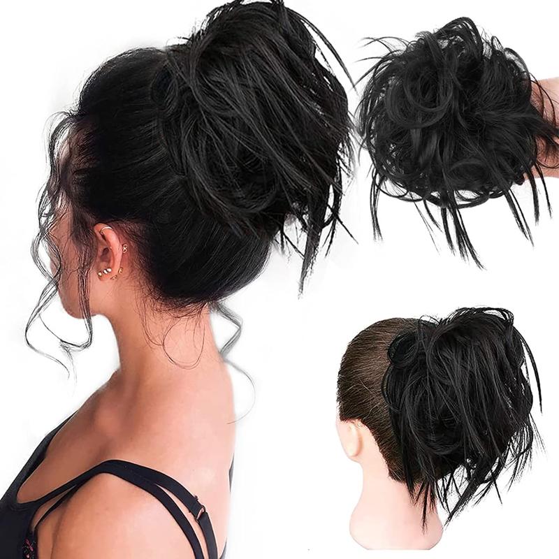 Tousled Updo Messy Bun Ponytail With Elastic Rubber Band Synthetic Scrunchies Hairpieces for Women