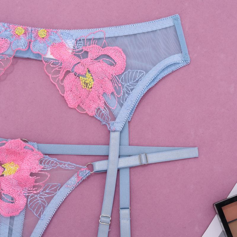 Lusha Seksowny Haftowany Siateczkowy Zestaw Bielizny z Paskiem do Pończoch (Model XYH0348)