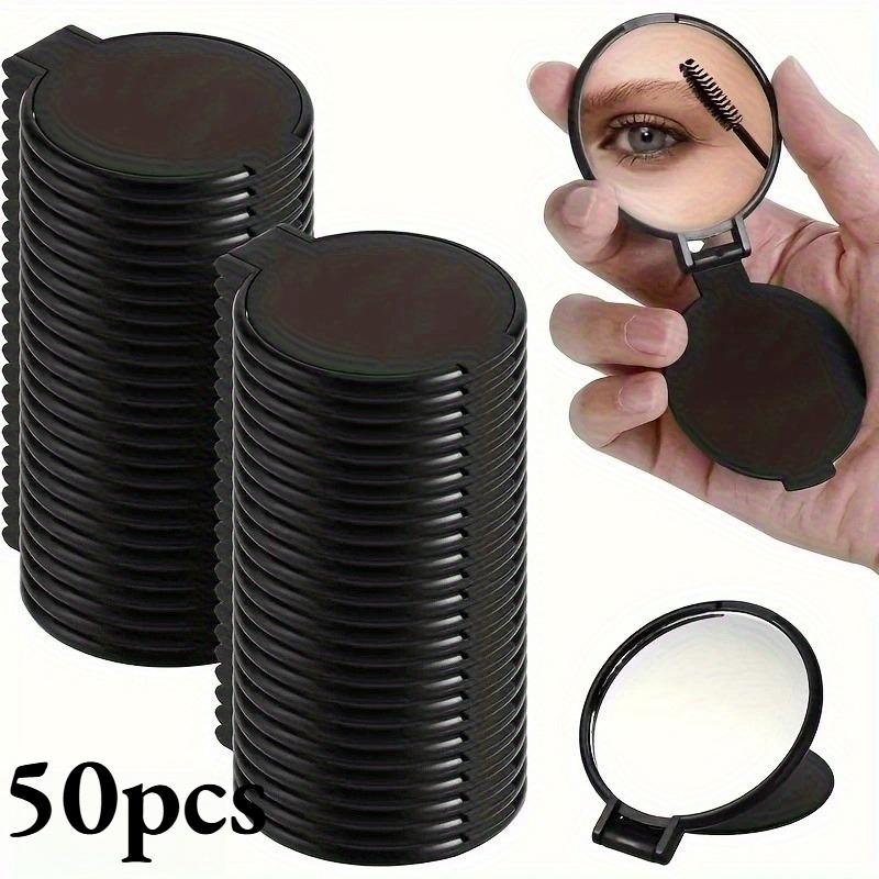 50pcs Portable Mini Folding Makeup Mirrors - Battery-Free 2.75x2.44inch Black Pink , Travel Grooming Mirror for Skincare Tools