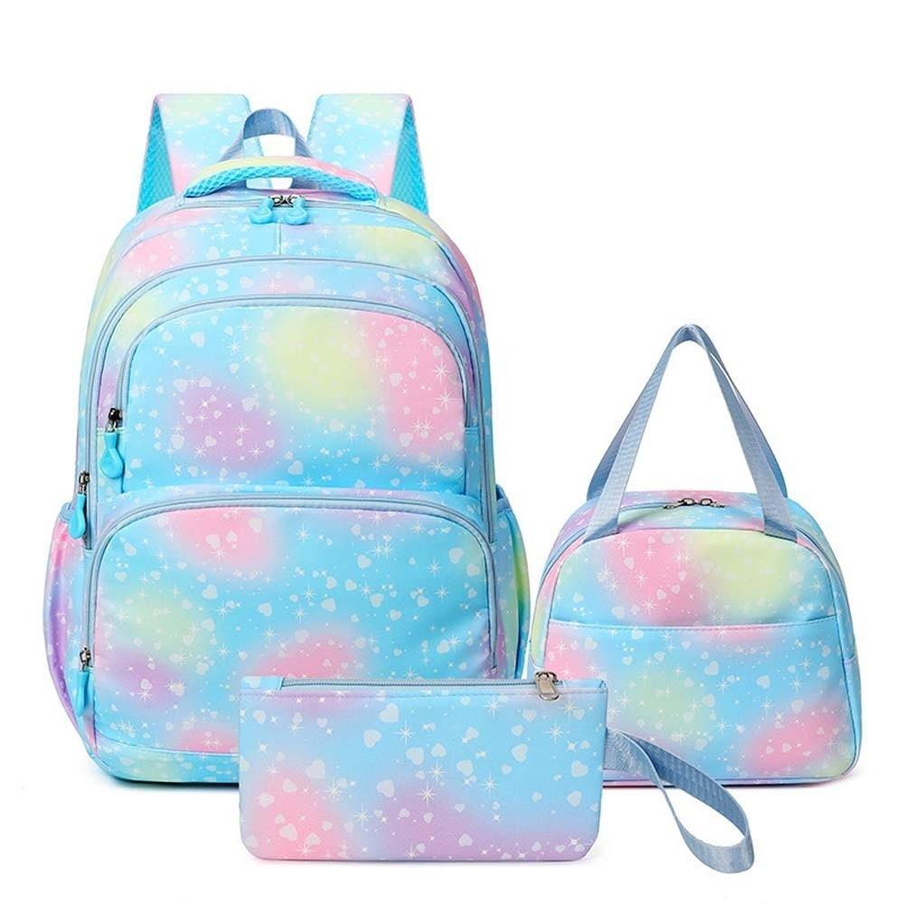 Casual Nylon Backpack Daypack Students School Bag Three-piece School Bag Set Junior High School