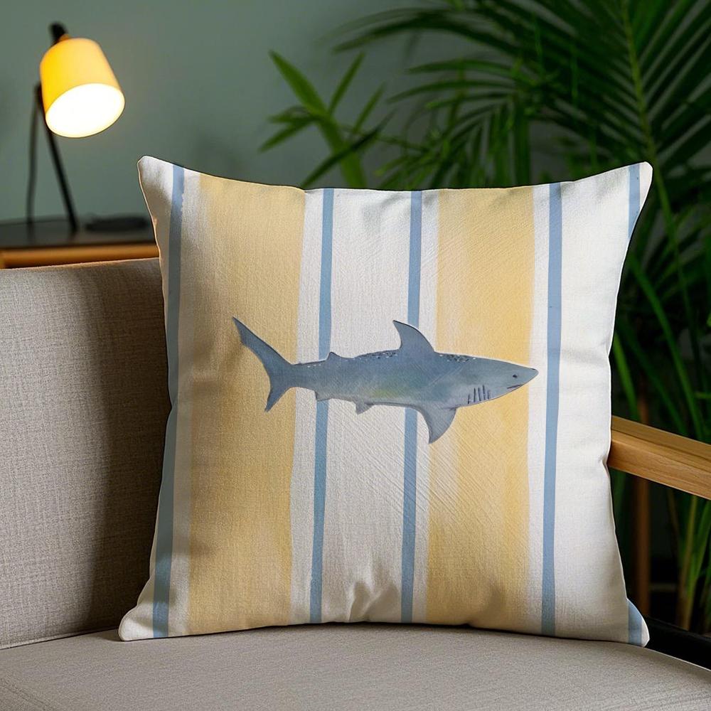 Ocean Life Theme Striped Cushion Cover Soft Short Plush Double-Sided Printing Home Decor Machine Washable Pillow Case Gift
