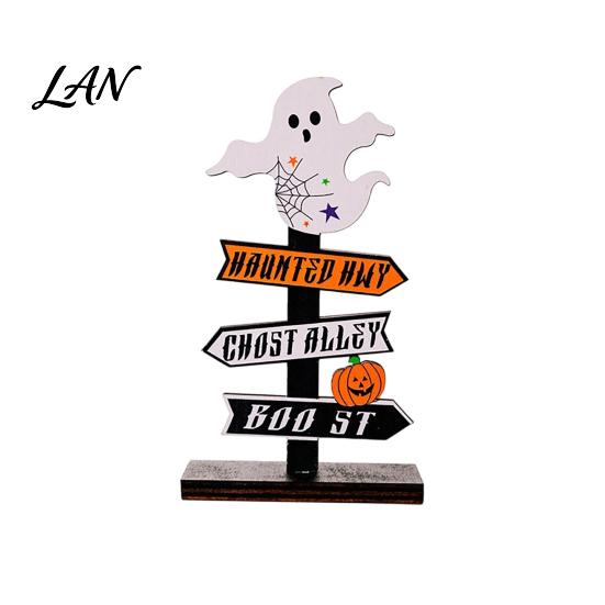 Halloween Atmosphere Props Wooden Sign Decoration, DIY Ghost Pumpkin Bat Tabletop Ornament with Indoor Festive Decor Spooky Slogans, Rustic