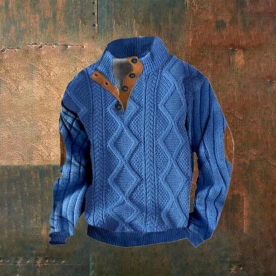 Pánská mikina Zapnutý stojáček Dlouhé rukávy Volný Pletený Teplý Zimní svetr Geometrická textura Studené počasí Škola Cestování Top