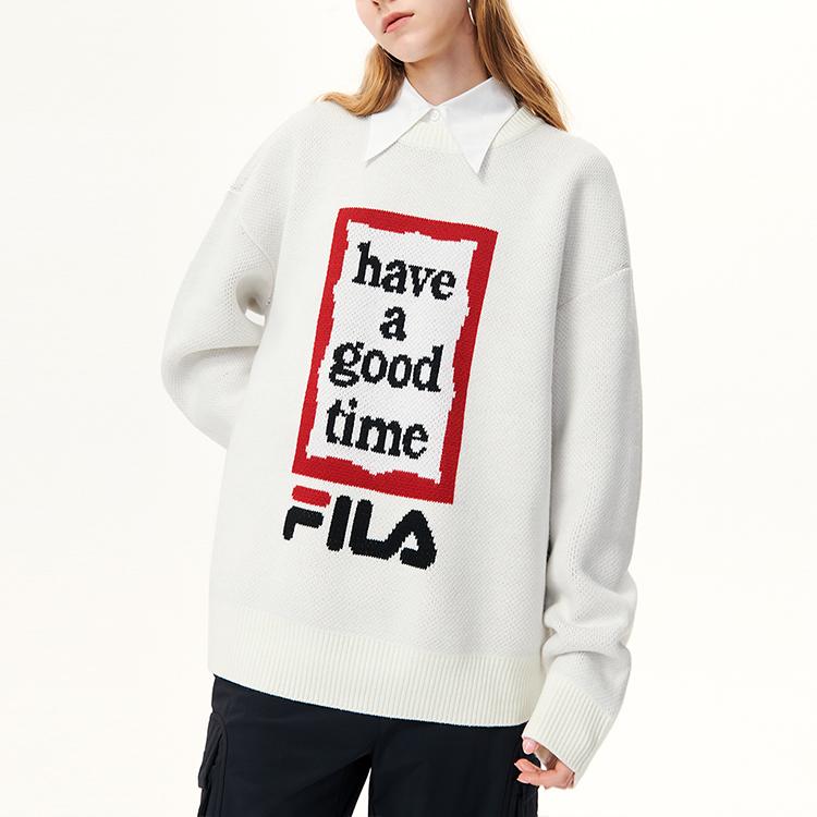 New FILA Have A Good Time Collection Sweaters Unisex Vanilla White F11U149401F-IV