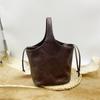 Johnature Genuine Leather Retro Bucket Bag Commuter Large Capacity Soft Cowhide Solid Color Women's Shoulder Bag