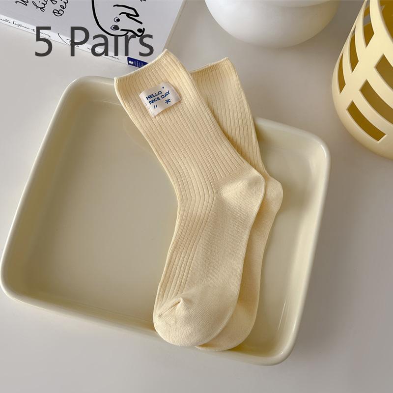 5 Pairs of Female Spring and Autumn Fashion New Vertical Thin Tube Stack Socks
