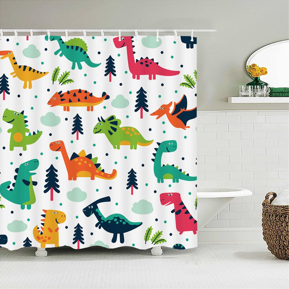 Cartoon Dinosaur Shower Curtain Bath Screen Kids Bathroom Curtains Waterproof Polyester Home Decoration with Hooks