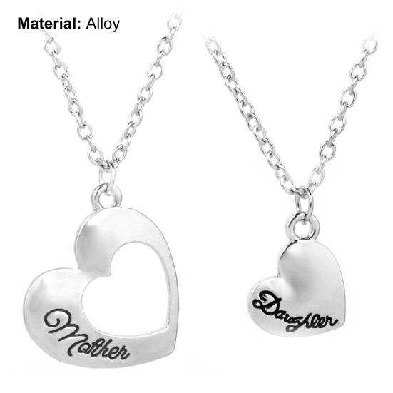 2Pcs Women Necklaces Plated Mother Daughter Heart Pendant Necklaces for Mothers Day