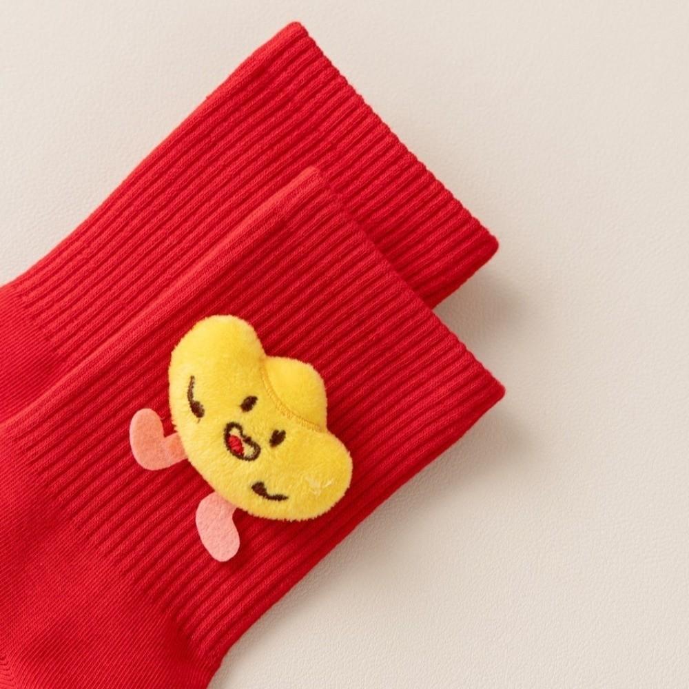Cartoon Pony New Year Tube Socks Mid Calf Red Cotton Socks Funny Zodiac Year Socks  Winter Autumn