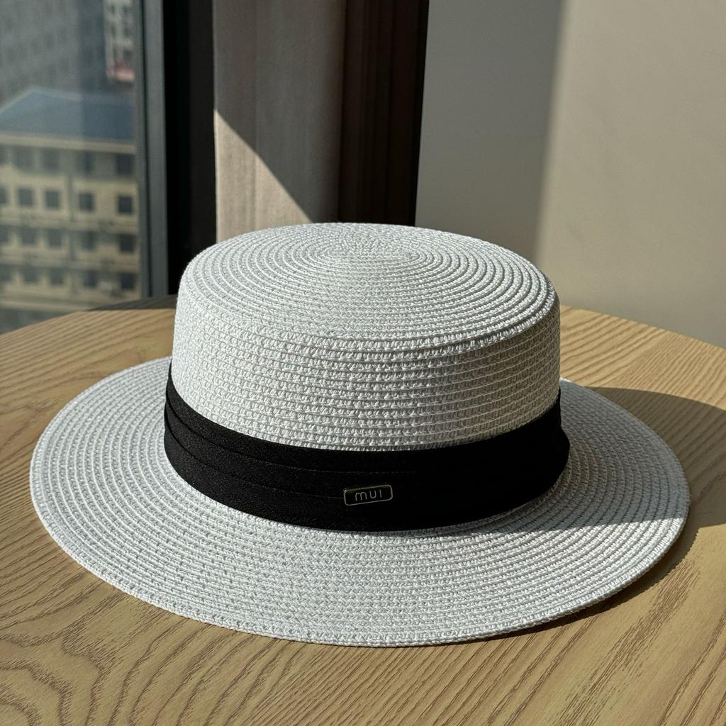New French Flat-top Sunshade Straw Hat Women's Summer Outdoor Sunshade Sunscreen Fashion Sun Hat