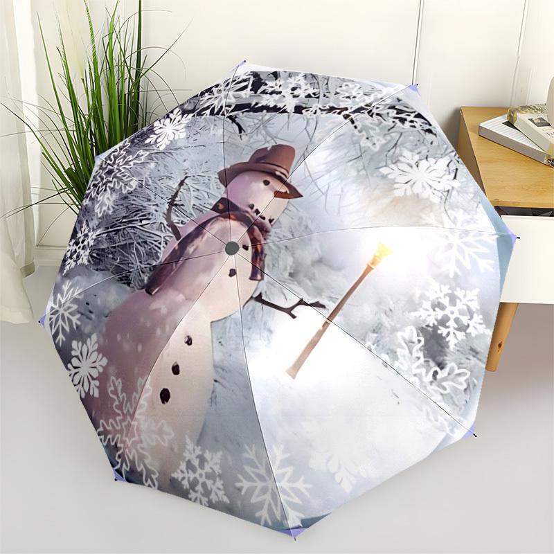 

1pc Snowman Winter Scene Automatic Folding Umbrella, 8-Rib Iron Frame, Casual Outdoor Accessory for Birthday Festival Gifts yy251128213