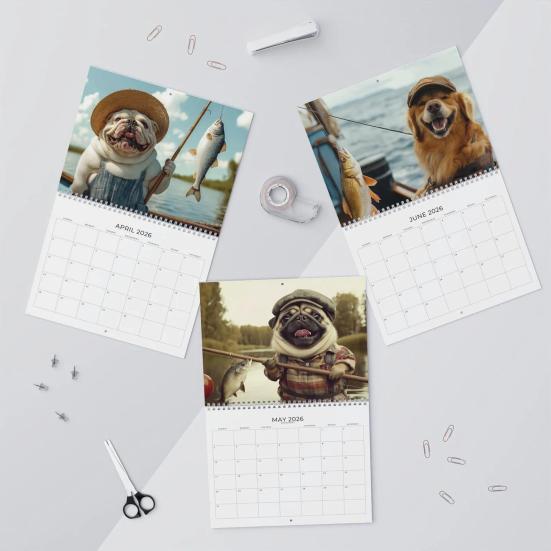 Hund Angeln Kalender 2026 Spiralbindung Glattes Umblättern Schreibtischkalender für Zuhause Büro Schreibtisch Dekoratives Praktisches Schreibtischzubehör