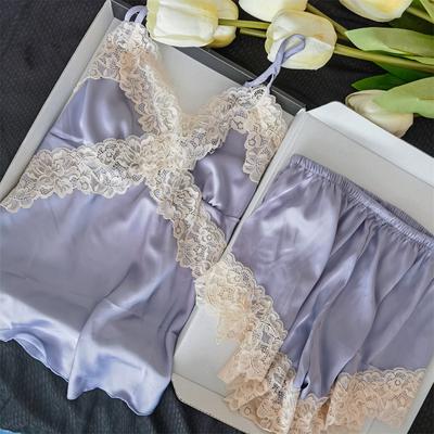 Set pigiama estivo da donna con bretelle 2 pezzi sexy patchwork pizzo camicia da notte intimo lingerie ampio seta raso abbigliamento da casa