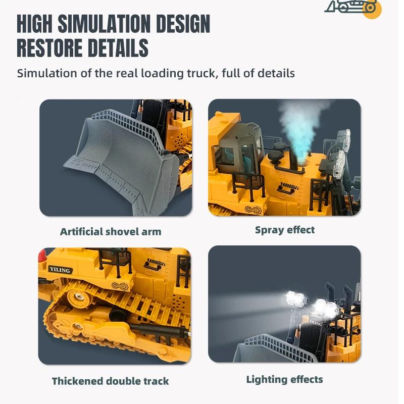2.4G Rc Alloy Crawler Bulldozer Truck With Spray Sound Lights 9/11Ch Remote Control Engineering Vehicle Kids Toy Christmas Gifts