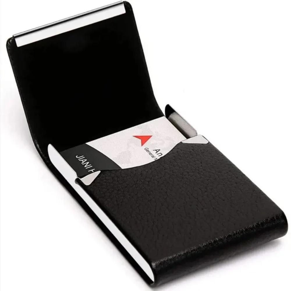 Business Card Holder Case - Slim PU Leather Metal Pocket Card Holder with Magnetic Shut, Name Card Holder