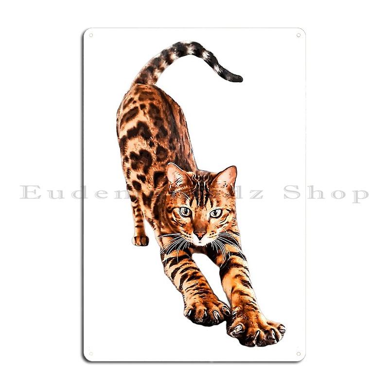 Bengal Katze Dehnen Elegante Katze Metallschild Poster Kinoposter Schilder Design Höhle Blechschild Poster