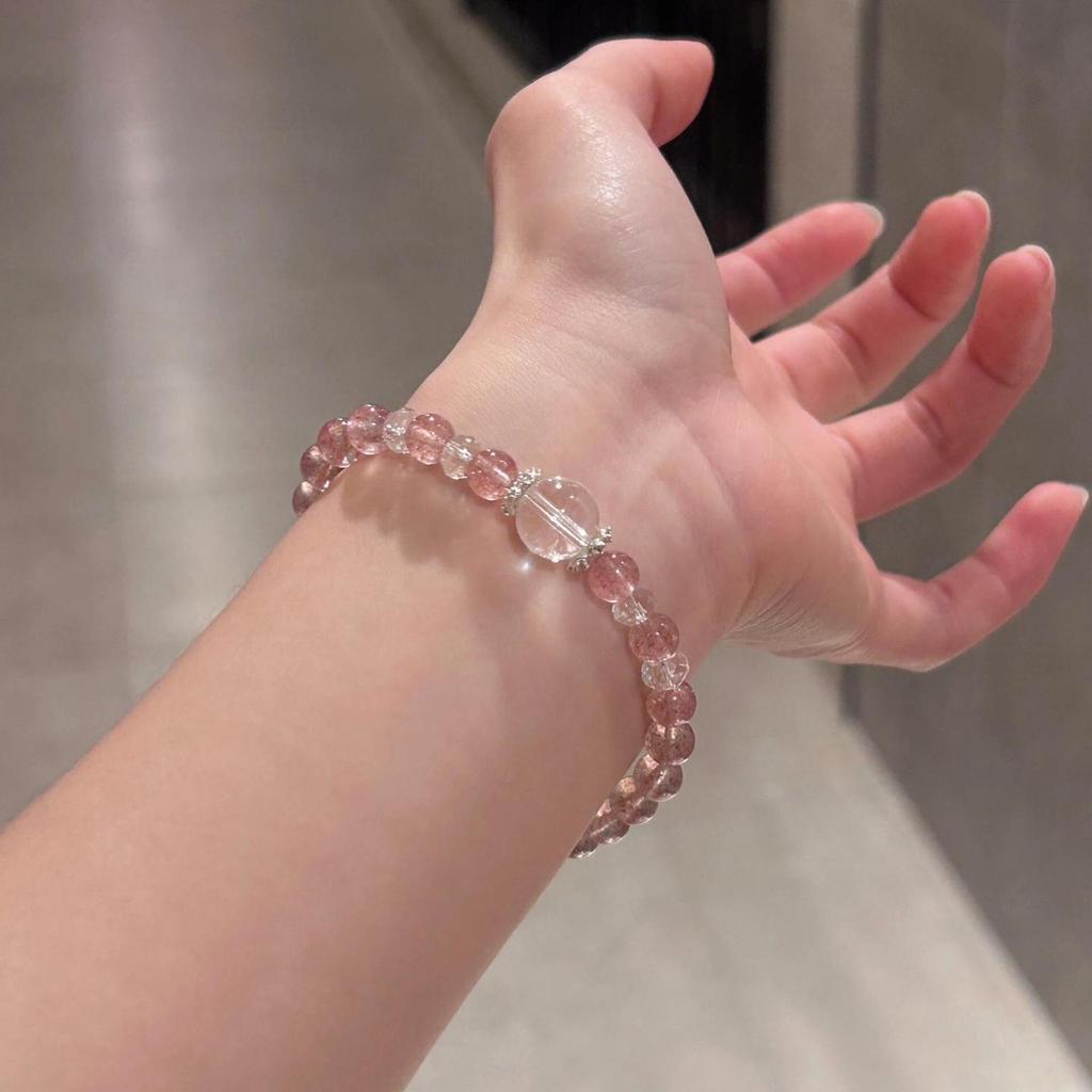 Natural Strawberry Crystal Beaded Bracelet, New Chinese Style Vintage Elegant Bracelet, Light Luxury High-End Jewelry for Women