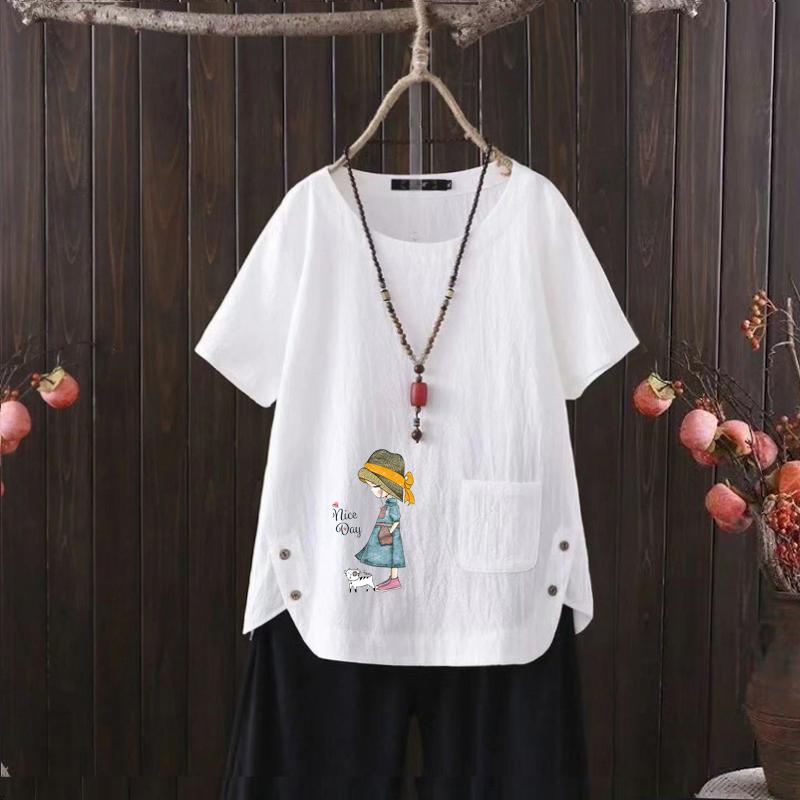 Women's Fashion Cartoon Mouse Prined Summer Casual Loose Short Sleeve T-shirt Summer Blouse Tops