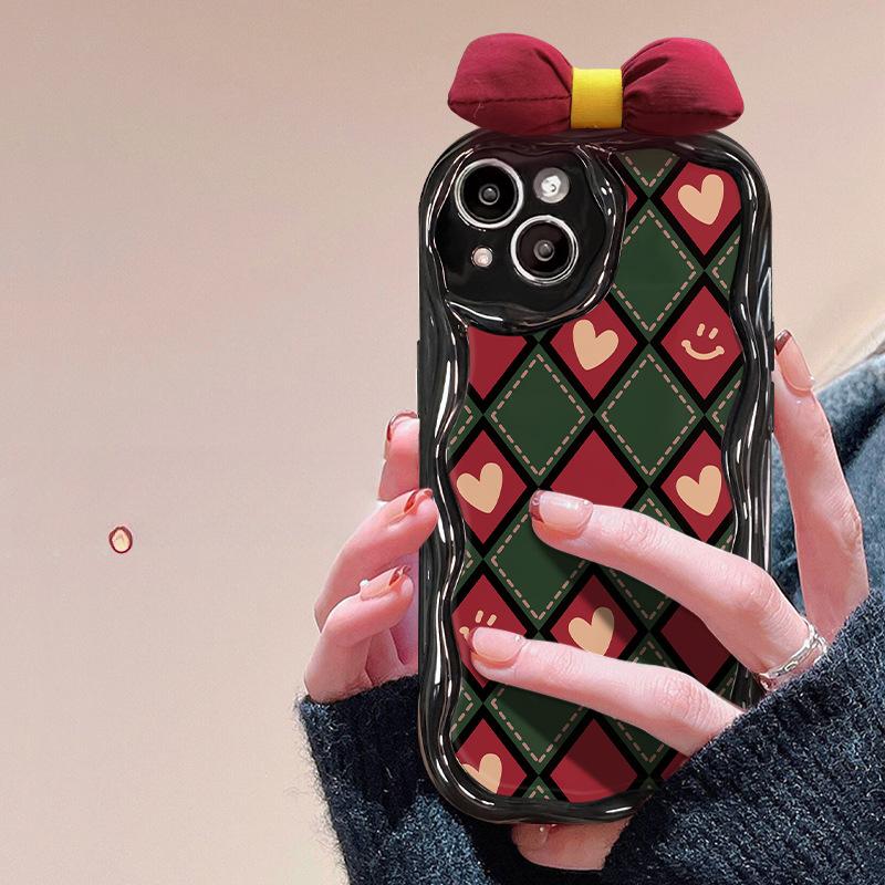 Applicable To Apple 15 Mobile Phone Case IPhone14promax/13 Retro Diamond Bow 11/12 Mini Silicone