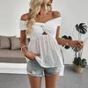 Women's Fashion Casual Summer Spring Solid Color Print Short Sleeve One Shoulder Blouses  Shirts