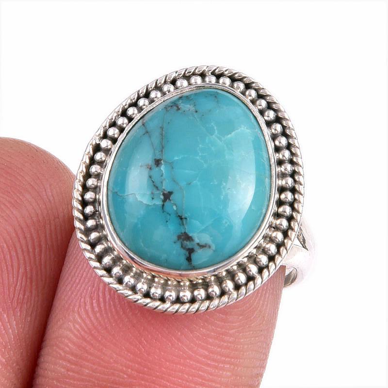 

Natural Tibetan Turquoise Gemstone 925 Solid Sterling Silver Gift Ring S.7 v8T65