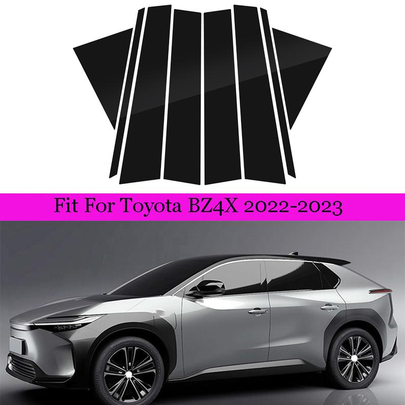 8Pcs Glossy Black Pillar Posts For Toyota BZ4X 2022 2023 Car Window Decoration Cover Door Side Trim Stickers Auto Exterior Parts