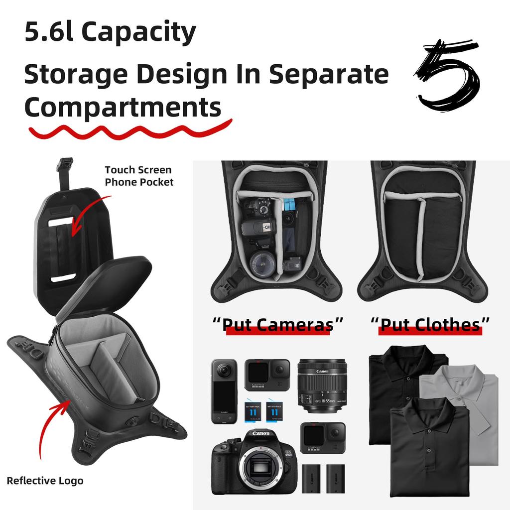 Rhinowalk Motorcycle Tank Bag, Waterproof Motorcycle Backpack with Dividers, Compatible with Honda, Yamaha, Suzuki, Kawasaki, and Harley, Black