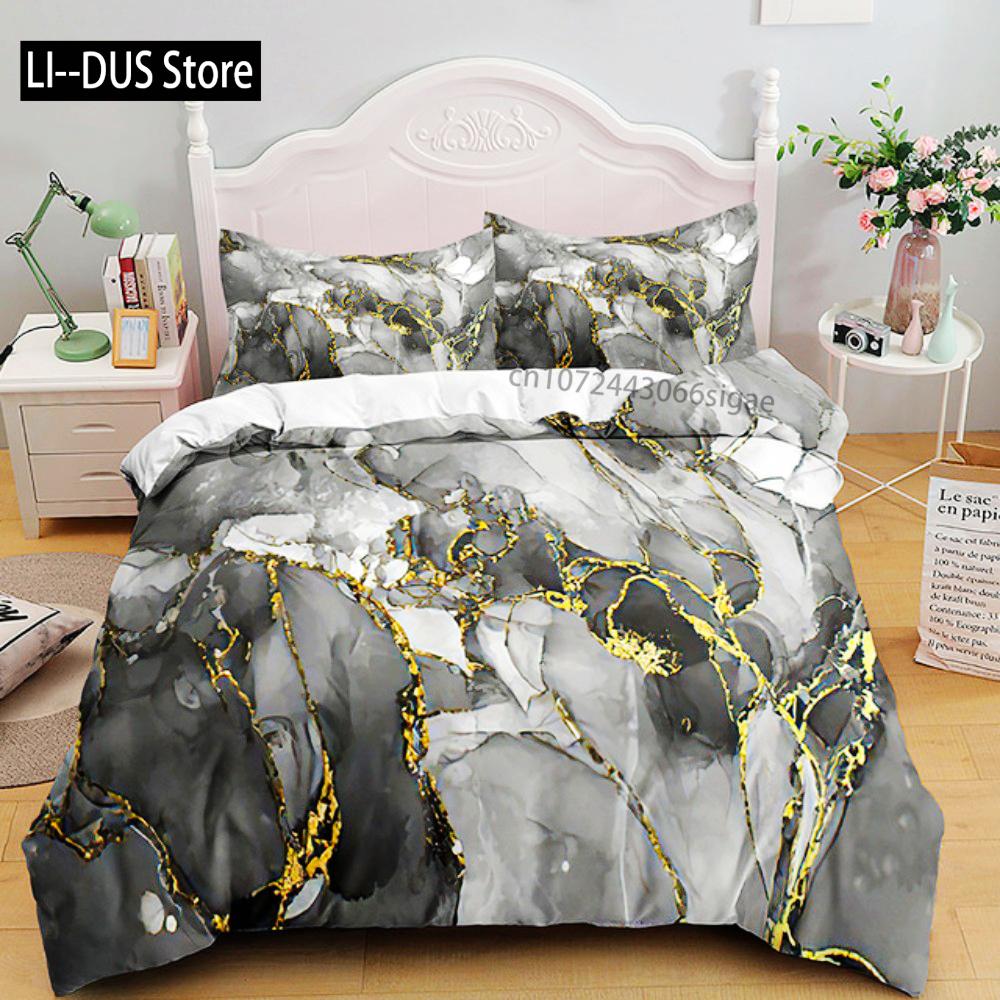 Luksusowy Czarny Marmur Zestaw Pościeli 3D Zestaw Poszwy na Kołdrę Pojedynczy Podwójny Twin Pełny Rozmiar Nastolatki Dorośli Pościel Miękki Poliester Pościel