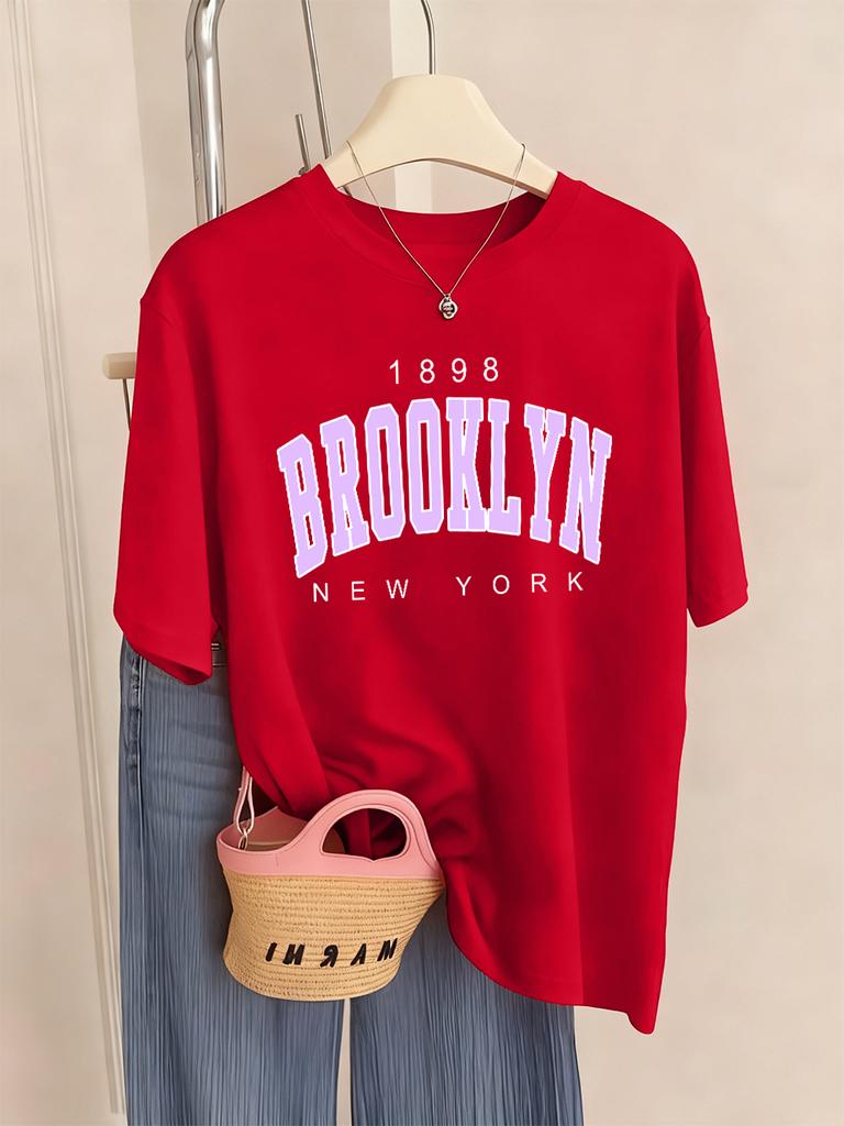 Brooklyn New York Letter Printed TShirts Women Basics Soft Short Sleeve Tops ONeck Loose T Shirts Summer Casual Womans Clothes