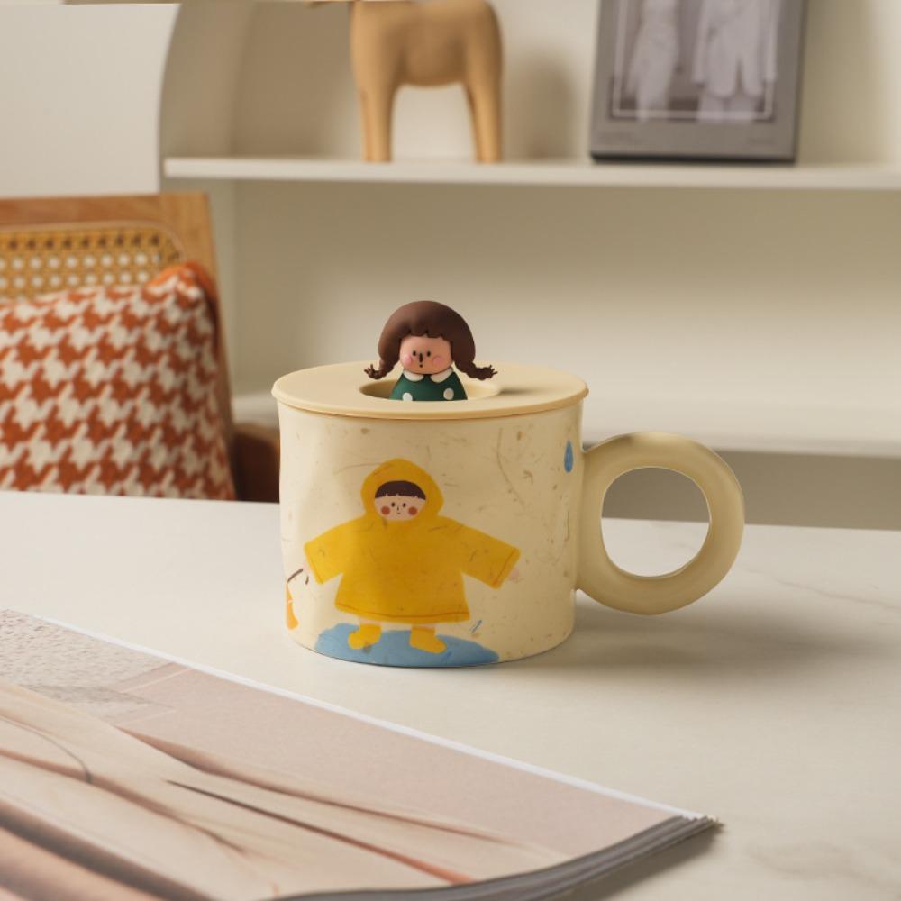 Handpainted Cartoon Ceramic Coffee Mugs Printed Pigmented Breakfast Plates  Household Use