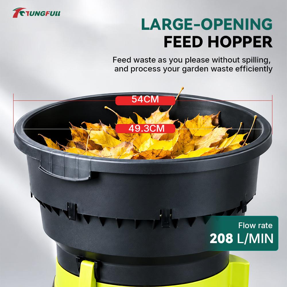 TUNGFULL Electric Leaf Shredder No‑Blade Garden Leaf Mulcher Portable Wheeled Yard Leaf Crusher For Backyard Compost Making