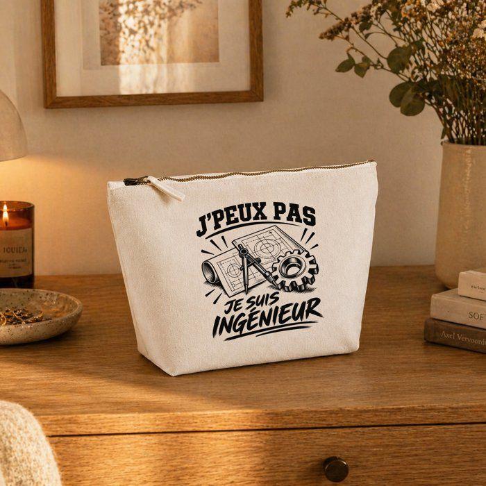 Trousse de toilette - PLANETEE - J'peux pas minimaliste (Ingénieur) - Beige - 100% coton - 3 L, zip métal